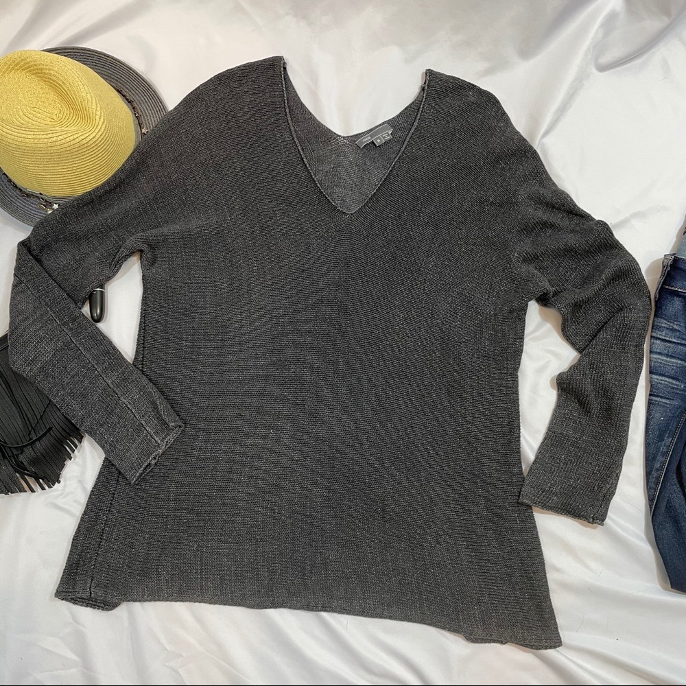 Vince linen knit sweater double v neck tunic M A2